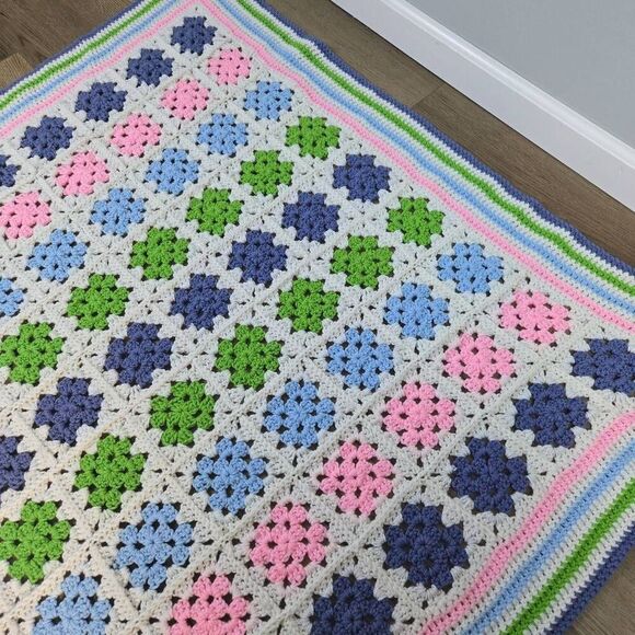 Granny Square Crochet Blanket Multicolor Baby Throw Afghan Handmade Geometric VT - Picture 4 of 5